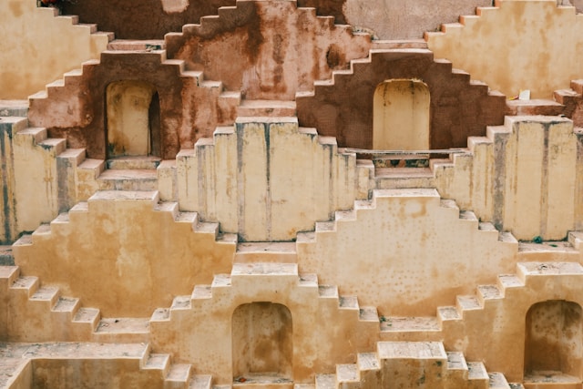 Image of interconnected staircases in the side of a building. There are many different path you can take to get IP education. 